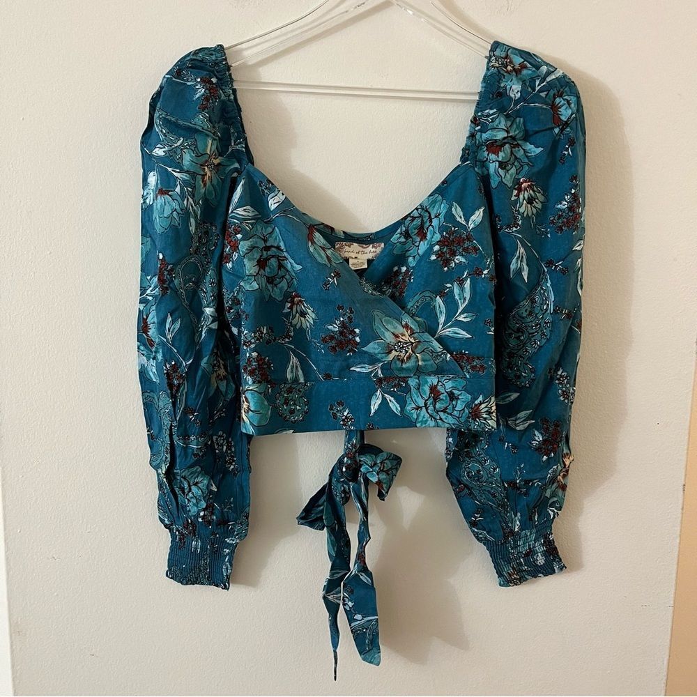 NWT B.O.G. Collective Sybille Teal Floral Crossover Crop Top Boho small - Picture 5 of 15